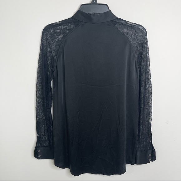 Equipment Femme Iridescent Black 100% Silk Lace Sleeves Minimalist Goth Blouse - Picture 15 of 15